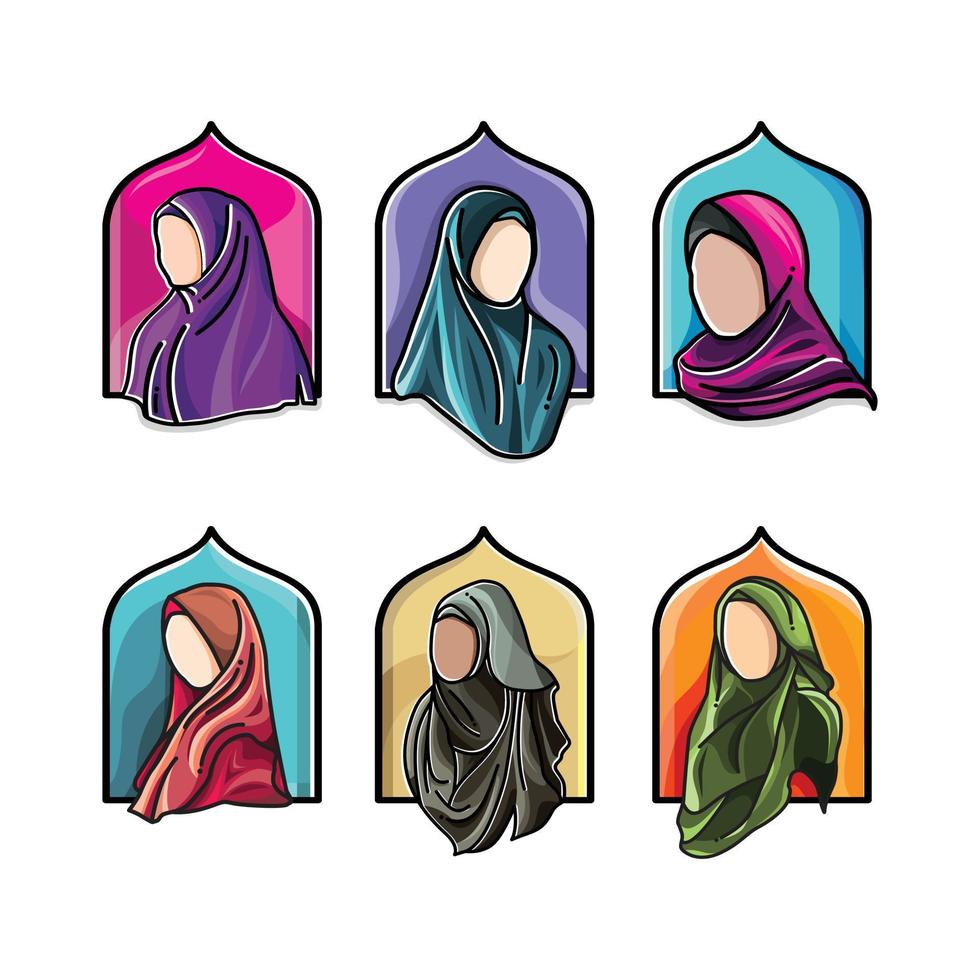 conjunto de iconos de diseño musulmán de moda hijab vector