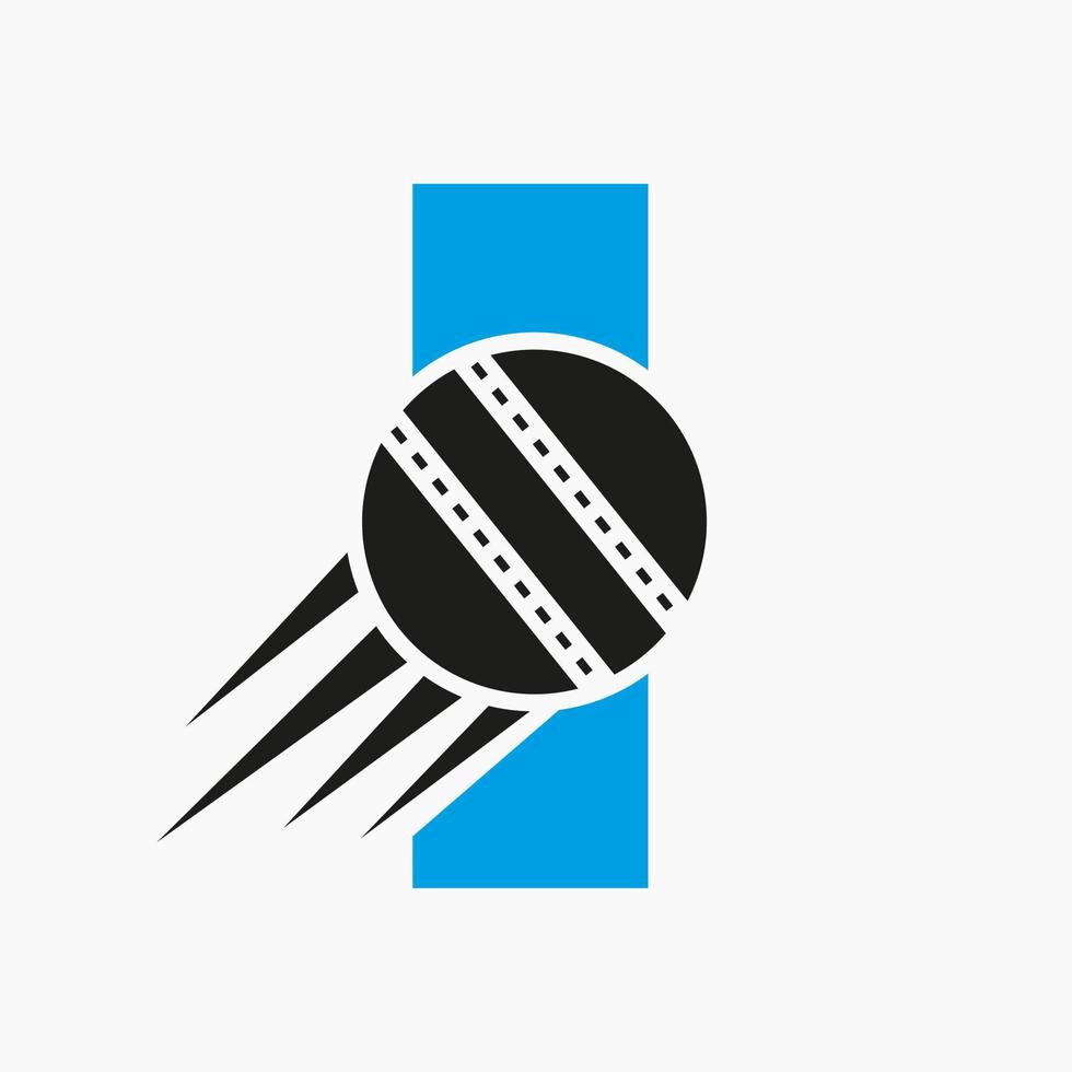 concepto de logotipo de letra i cricket con icono de bola de cricket en movimiento. plantilla de vector de símbolo de logotipo de deportes de cricket