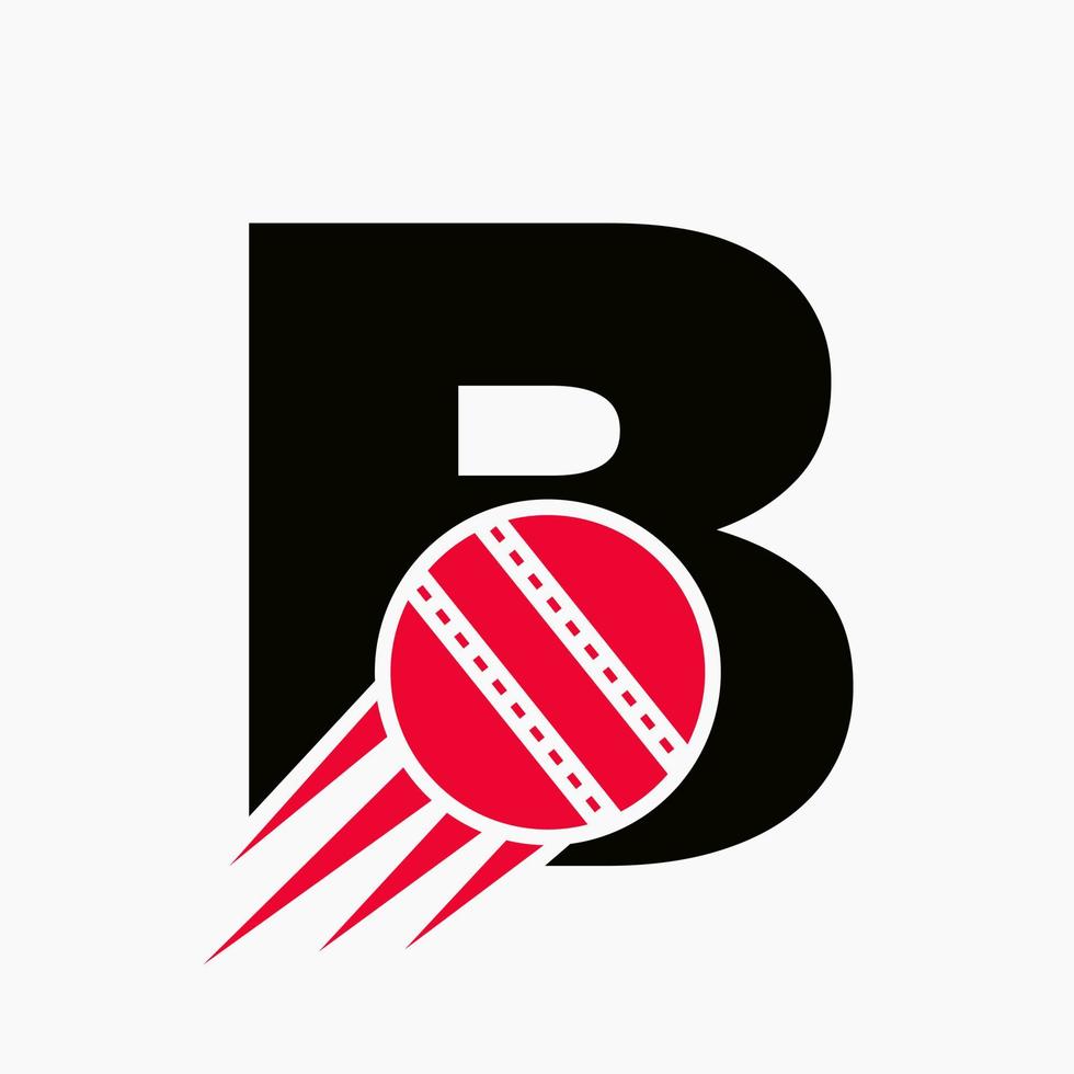 Letter B Cricket Logo Concept With Moving Cricket Ball Icon. Cricket Sports Logotype Symbol Vector Template