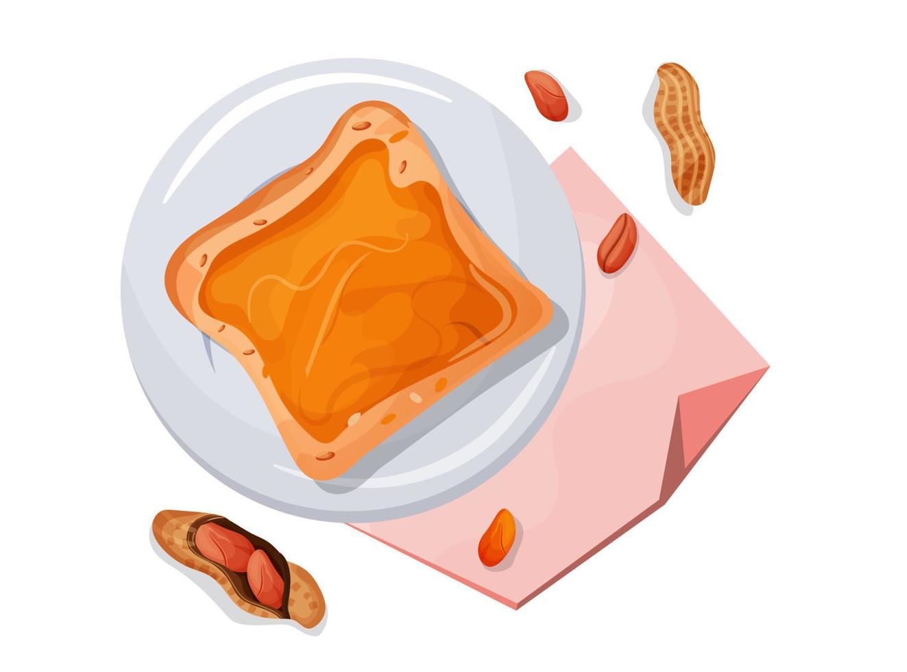 Día de los amantes de la mantequilla de maní. sándwich de mantequilla de maní en un plato con nueces. ilustración vectorial plantilla para diseño web, banner, publicidad, postal vector