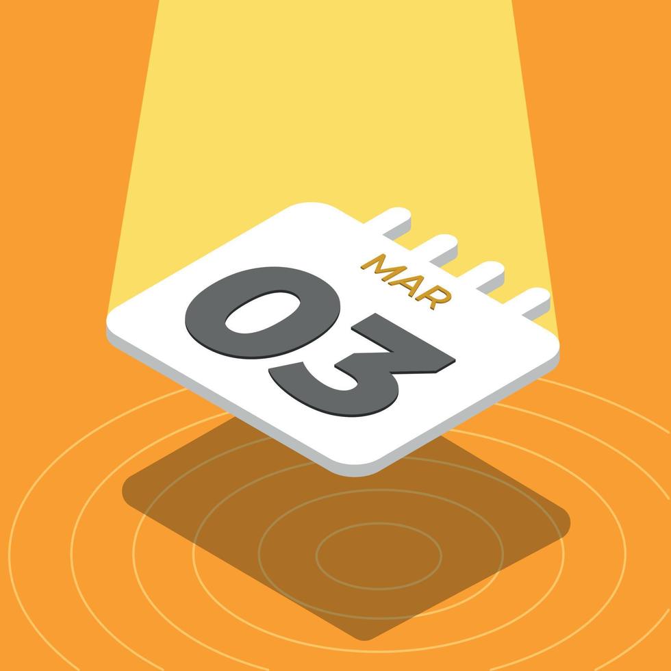 March 3 - 3D calendar floating with spotlight on yellow background vector