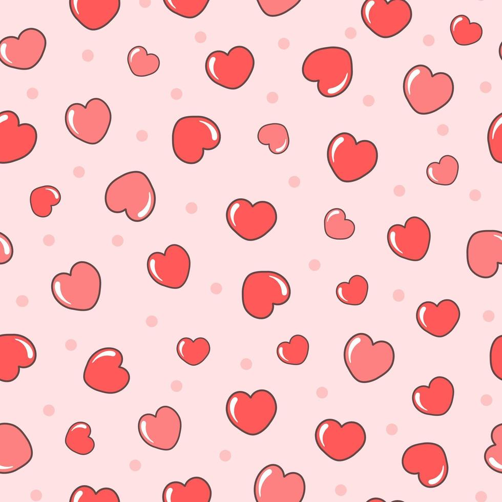 Colorful pattern with hearts on pink background in doodle style for valentine day. vector