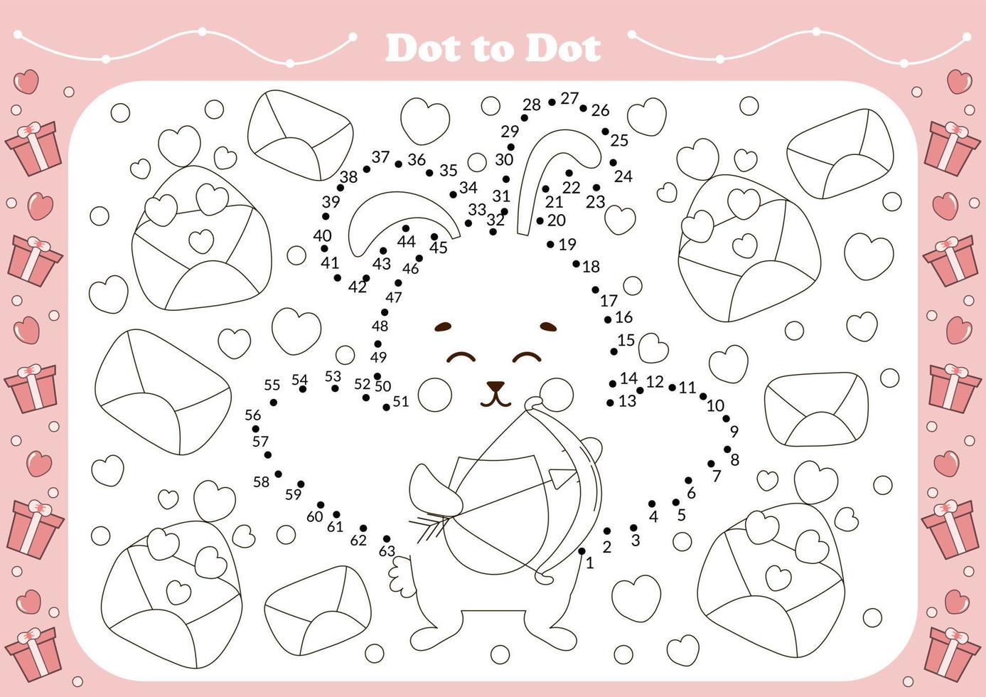 Cute dot to dot game for kids with valentine day theamed character - bunny with bow and arrows, little cupid vector