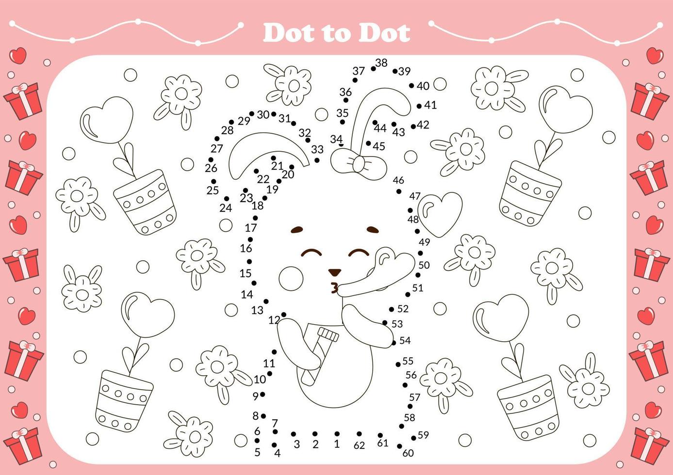 Cute dot to dot game for kids with valentine day theamed character - bunny blowing bubbles vector