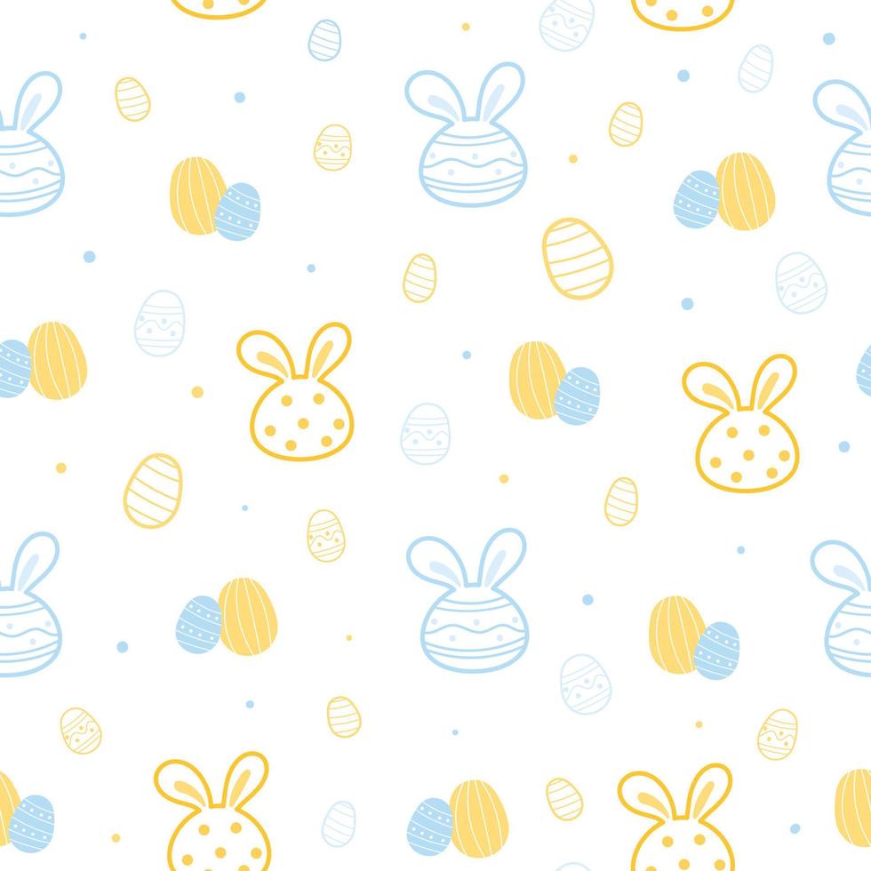 Cute Easter seamless pattern with bunny and eggs on white background. vector