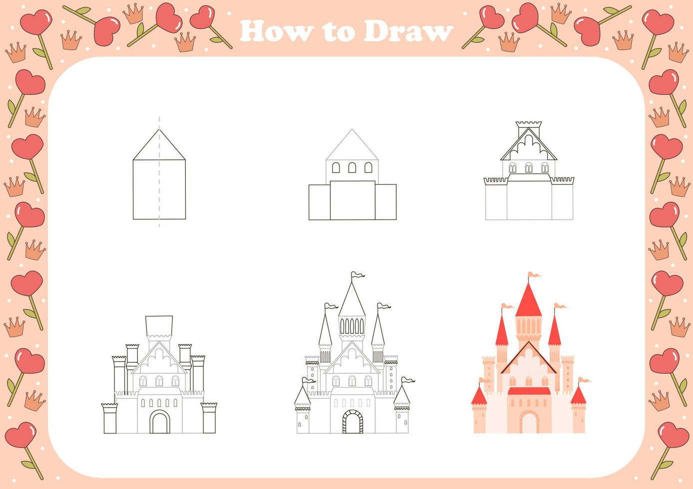 Cute how to draw game for kids with kingdom theamed element - princess castle vector