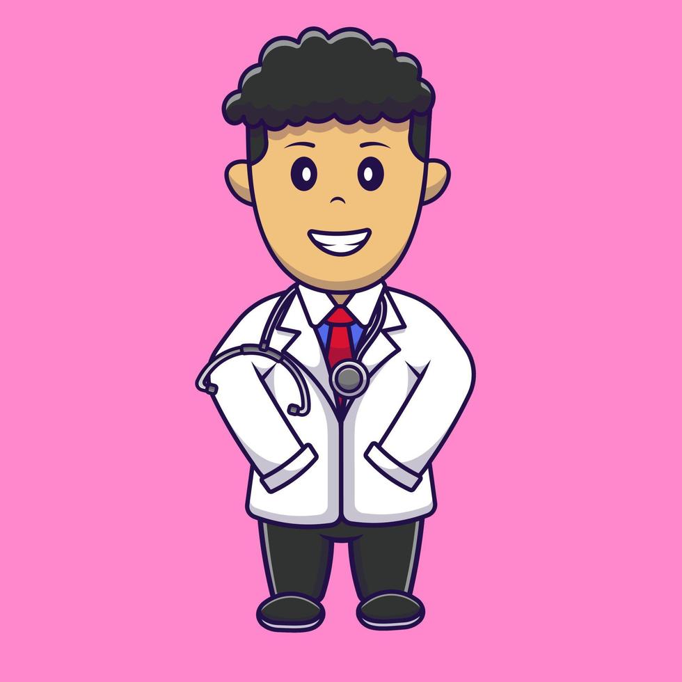 Cute Boy Doctor Cartoon Vector Icons Illustration. Flat Cartoon Concept. Suitable for any creative project.