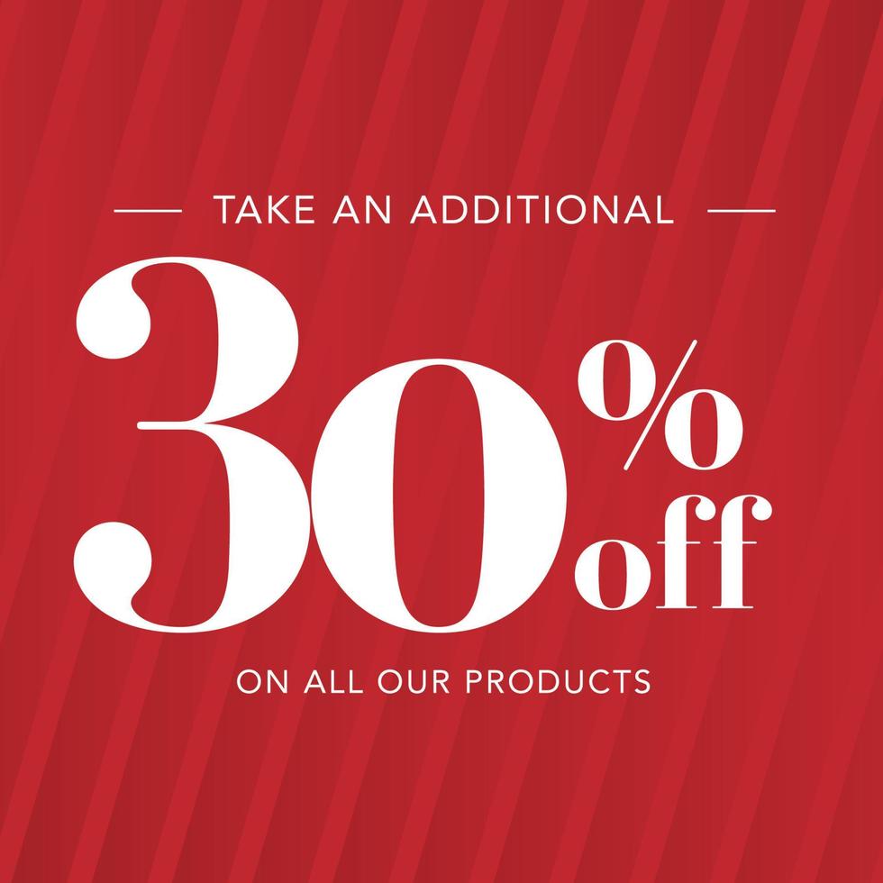 30 off discount promotional banner on a red background vector