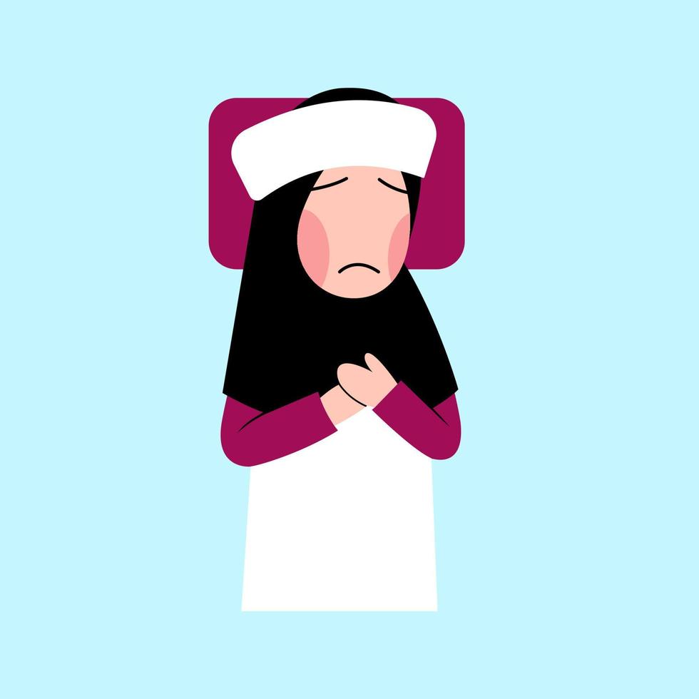 Hijab Kid Character Sick On Bed vector
