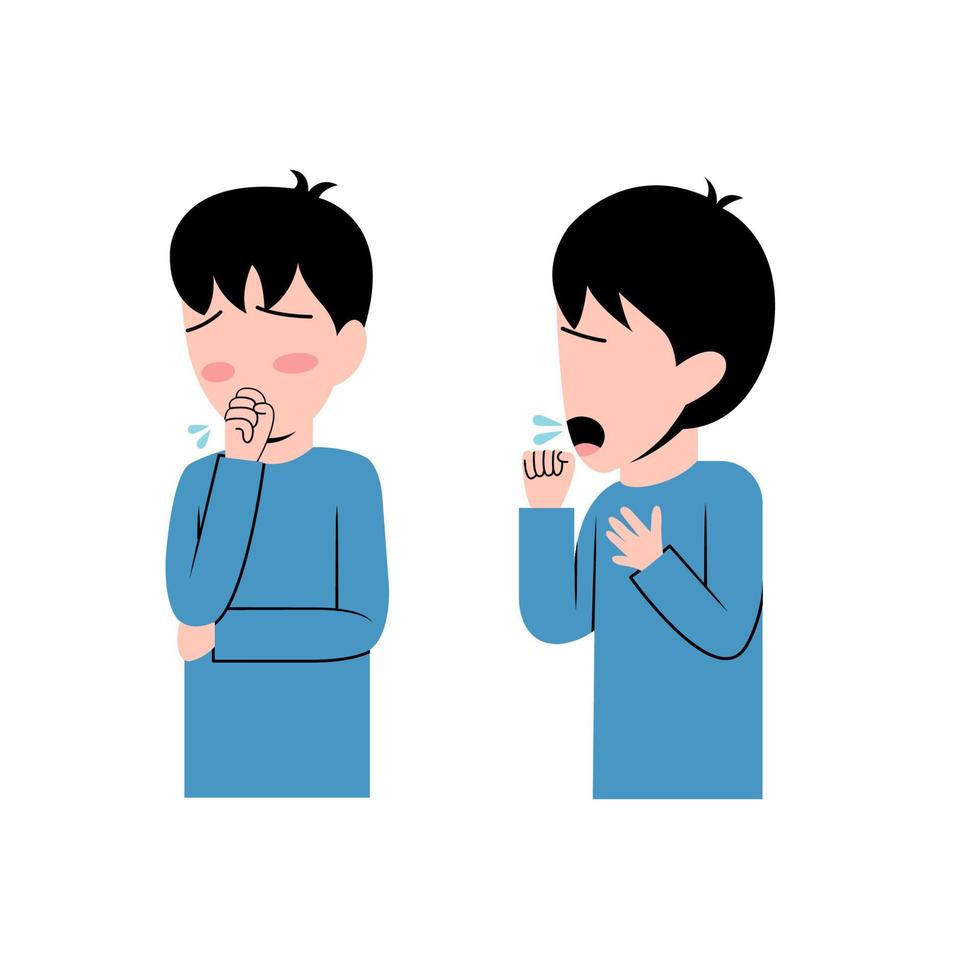 Set Of Little Boy Character Coughing vector