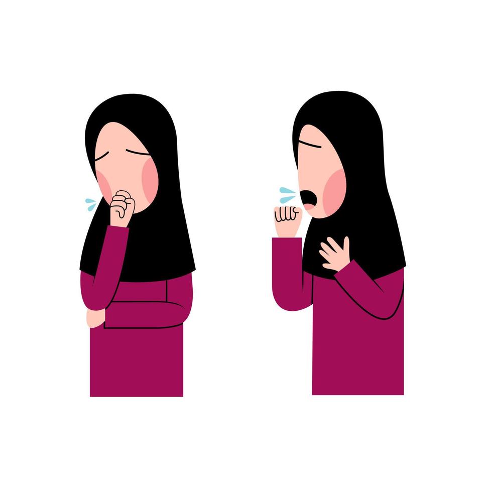 Set Of Hijab Kid Character Coughing vector