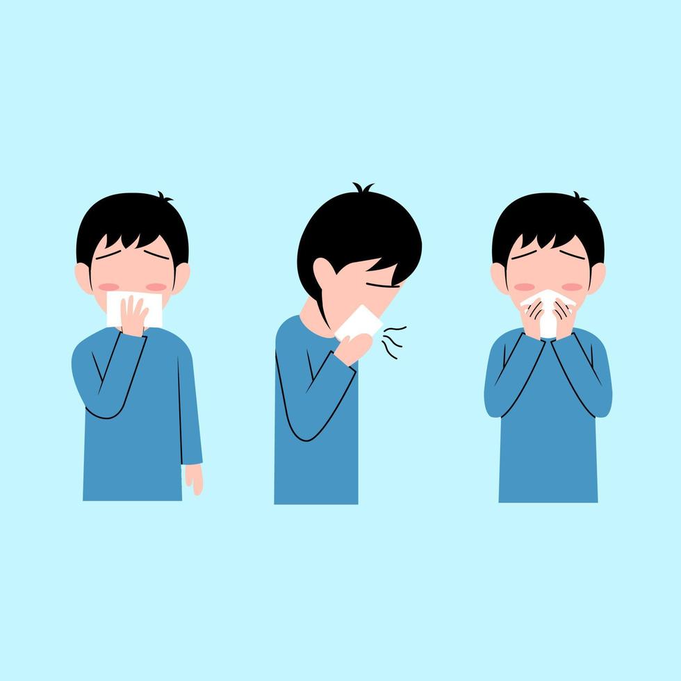 Set Of Little Boy Character Sneezing vector