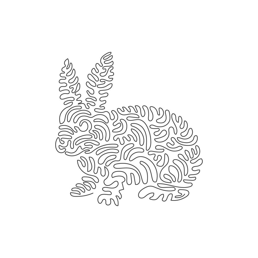 Single one curly line drawing of cute rabbit abstract art. Continuous line drawing graphic design vector illustration of adorable rabbit for icon, symbol, company logo, and pet lover club