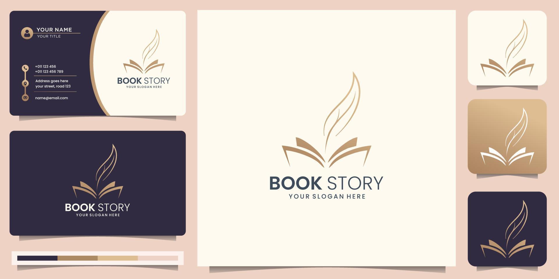 diseño de logotipo de nota y pluma. logotipo de tinta de pluma de libro de historia con plantilla de tarjeta de visita. vector