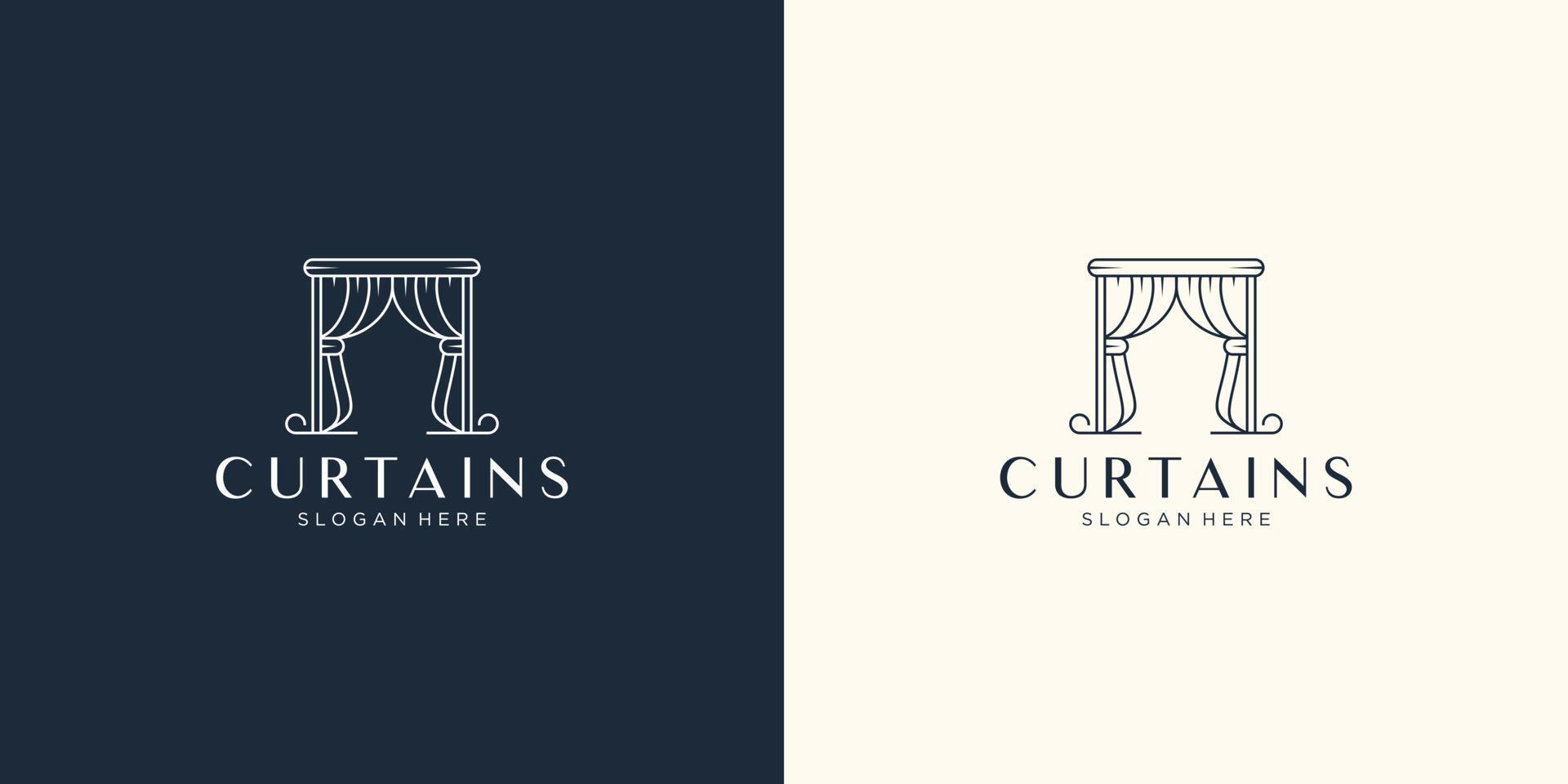 minimalist curtains logo design inspiration. symbol of curtains with mono line style concept. vector