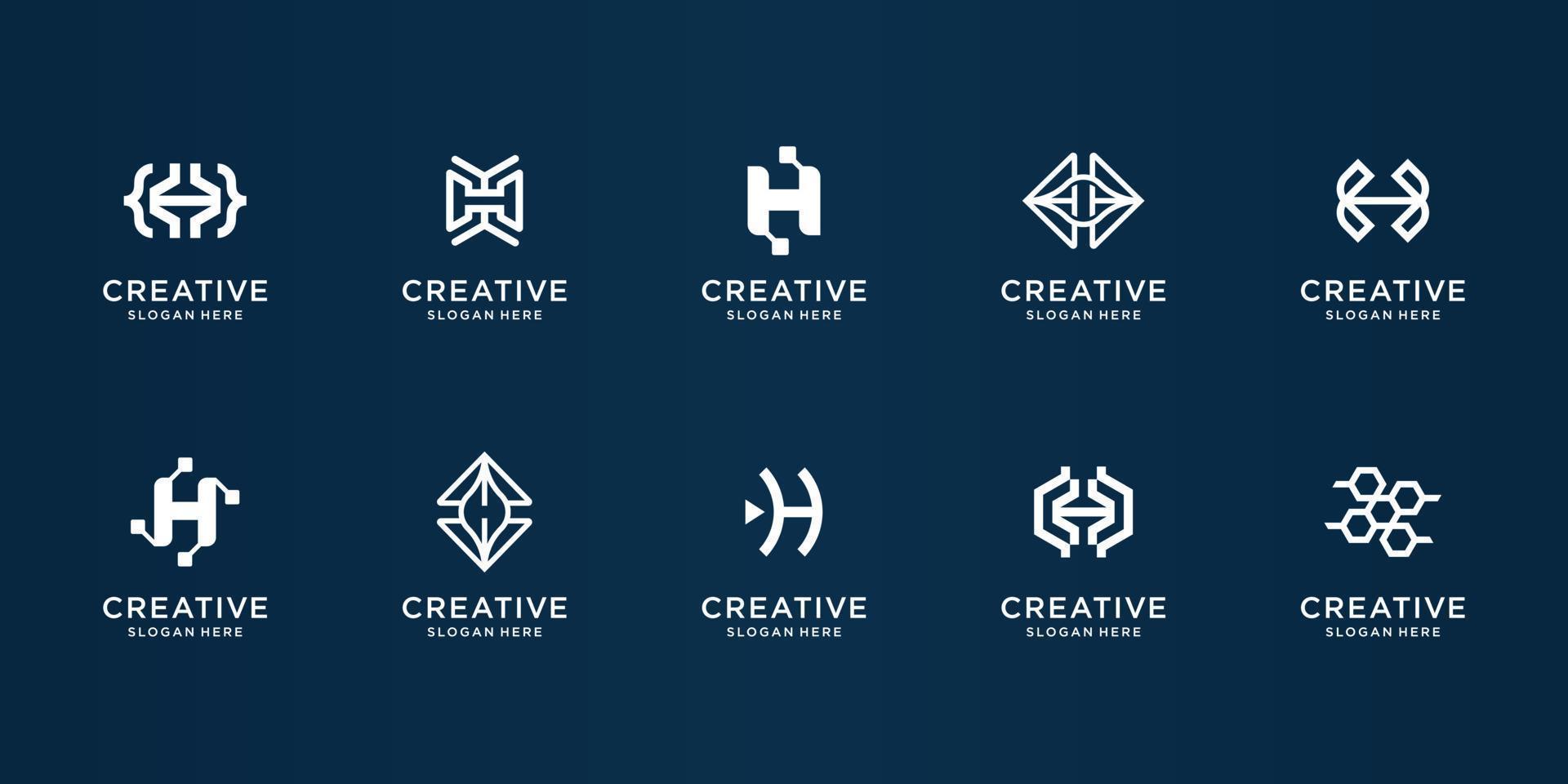 Set of abstract initial letter H logo in black and white template. icons for business illustration vector