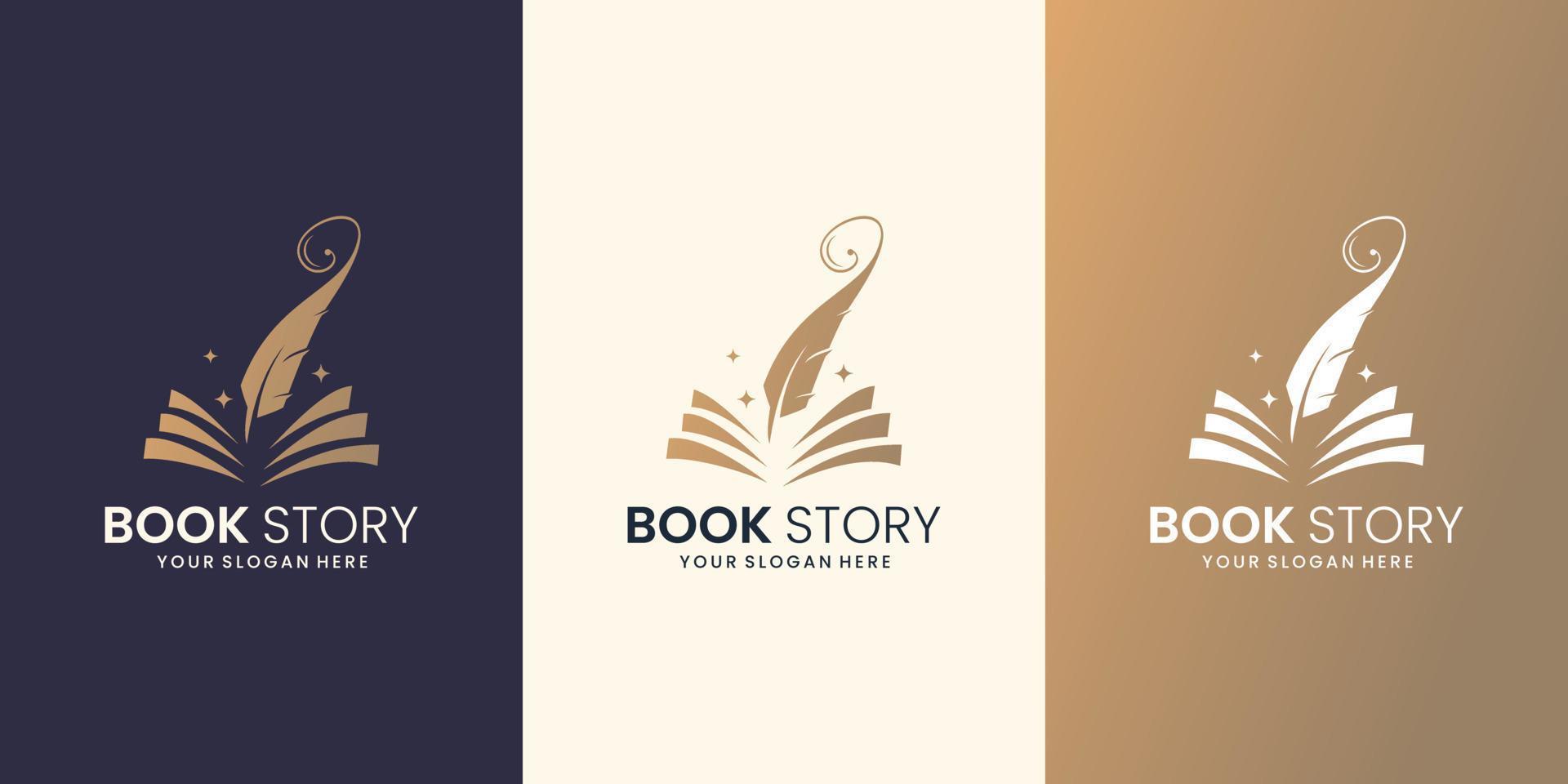 inspiration of book story feather logo design. note and quill logo design set collection. vector
