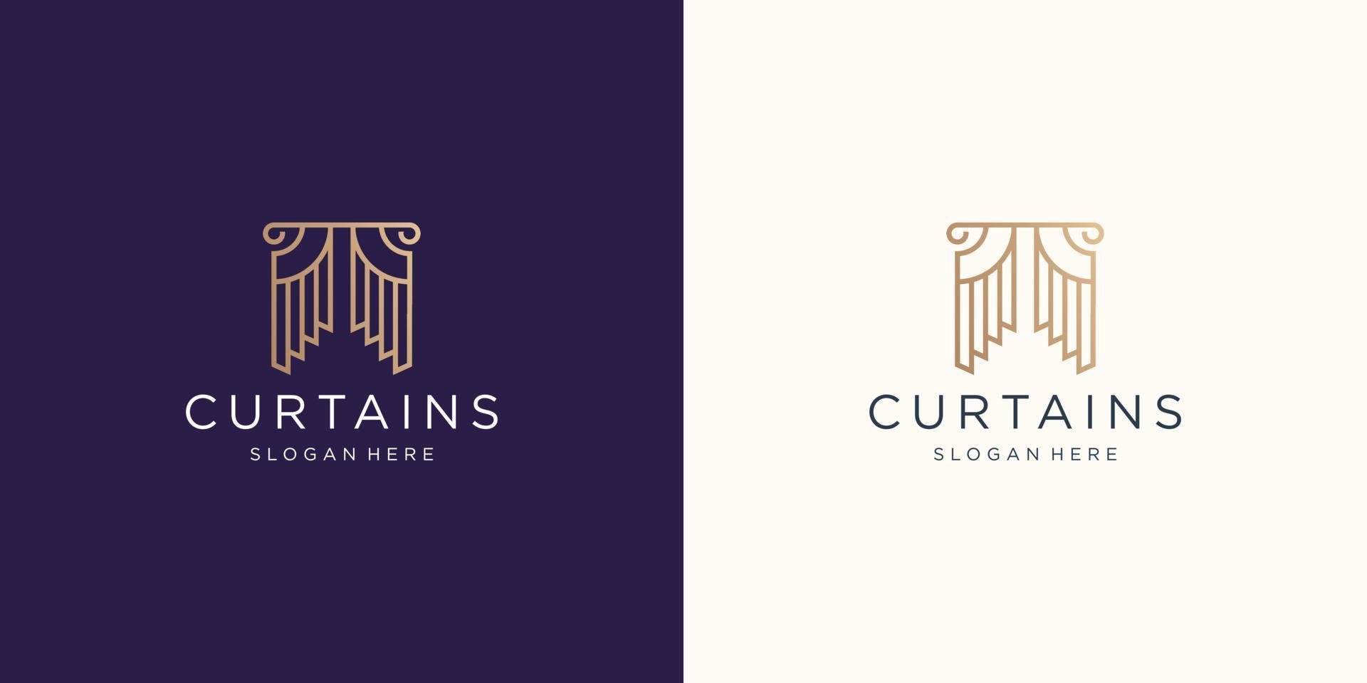 Inspiración en la plantilla del logotipo de cortinas de circo. color dorado, logotipo de cortina plana, símbolo de cortina de circo. vector