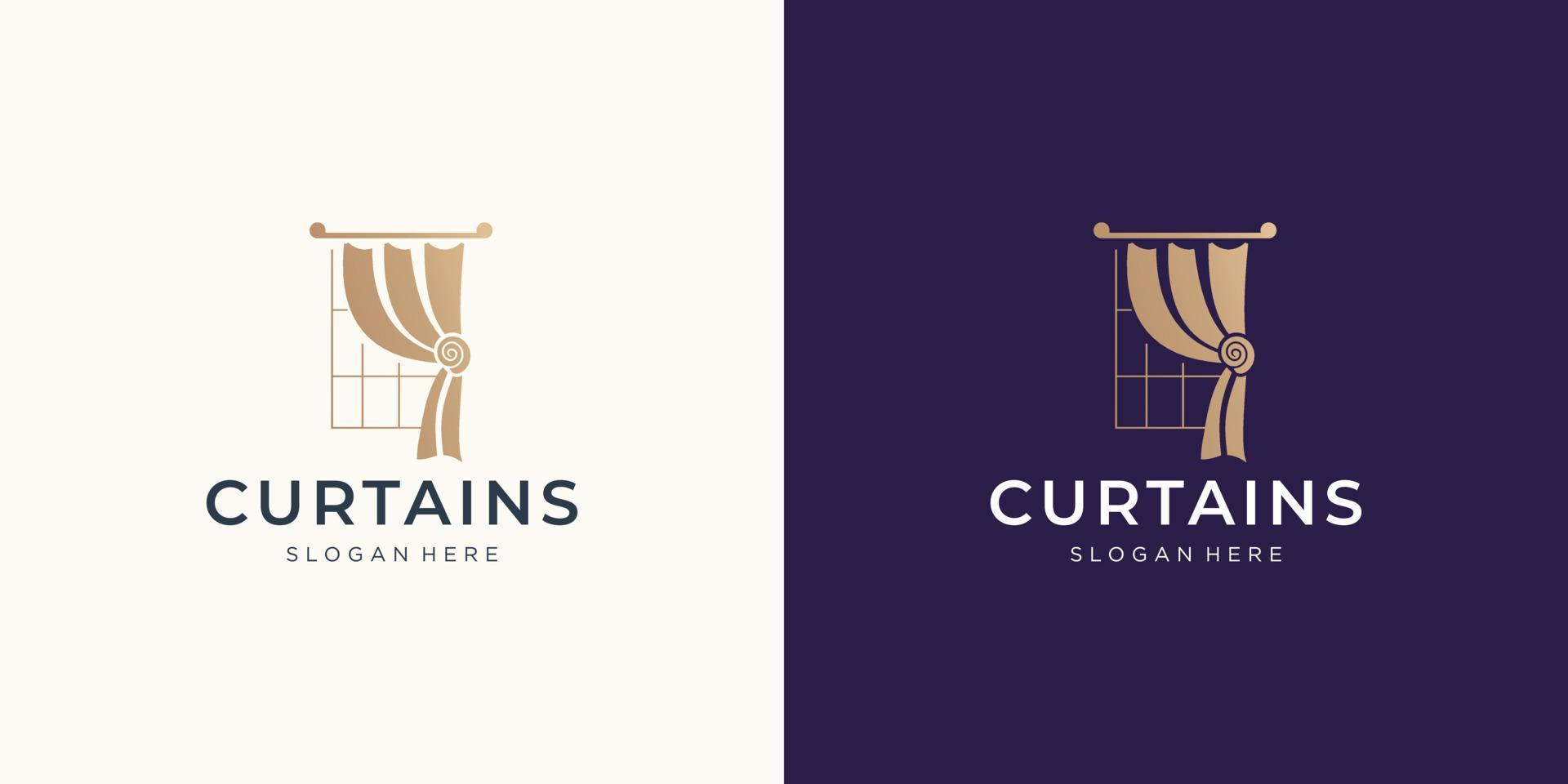 minimalist curtain logo inspiration with line art window style and business card template design. vector