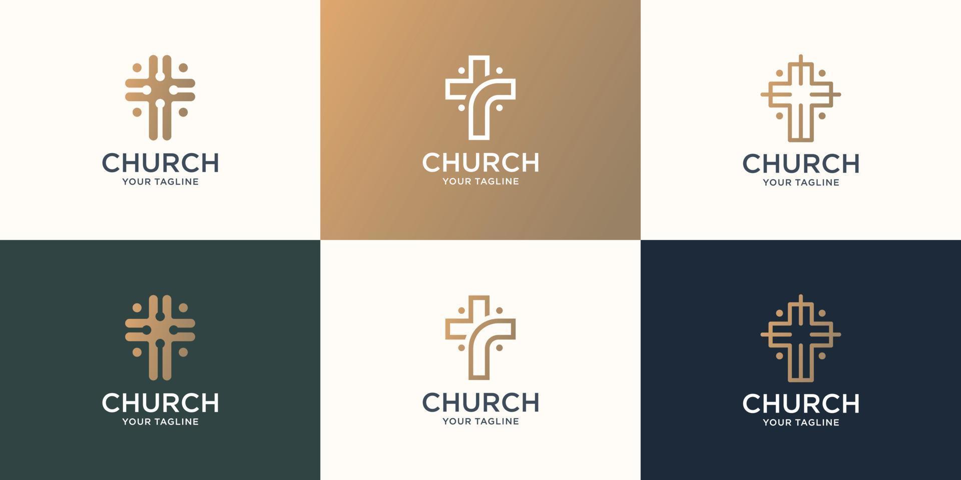 set minimal Jesus Christ Cross. line style concept for Christian Church Community inspiration vector