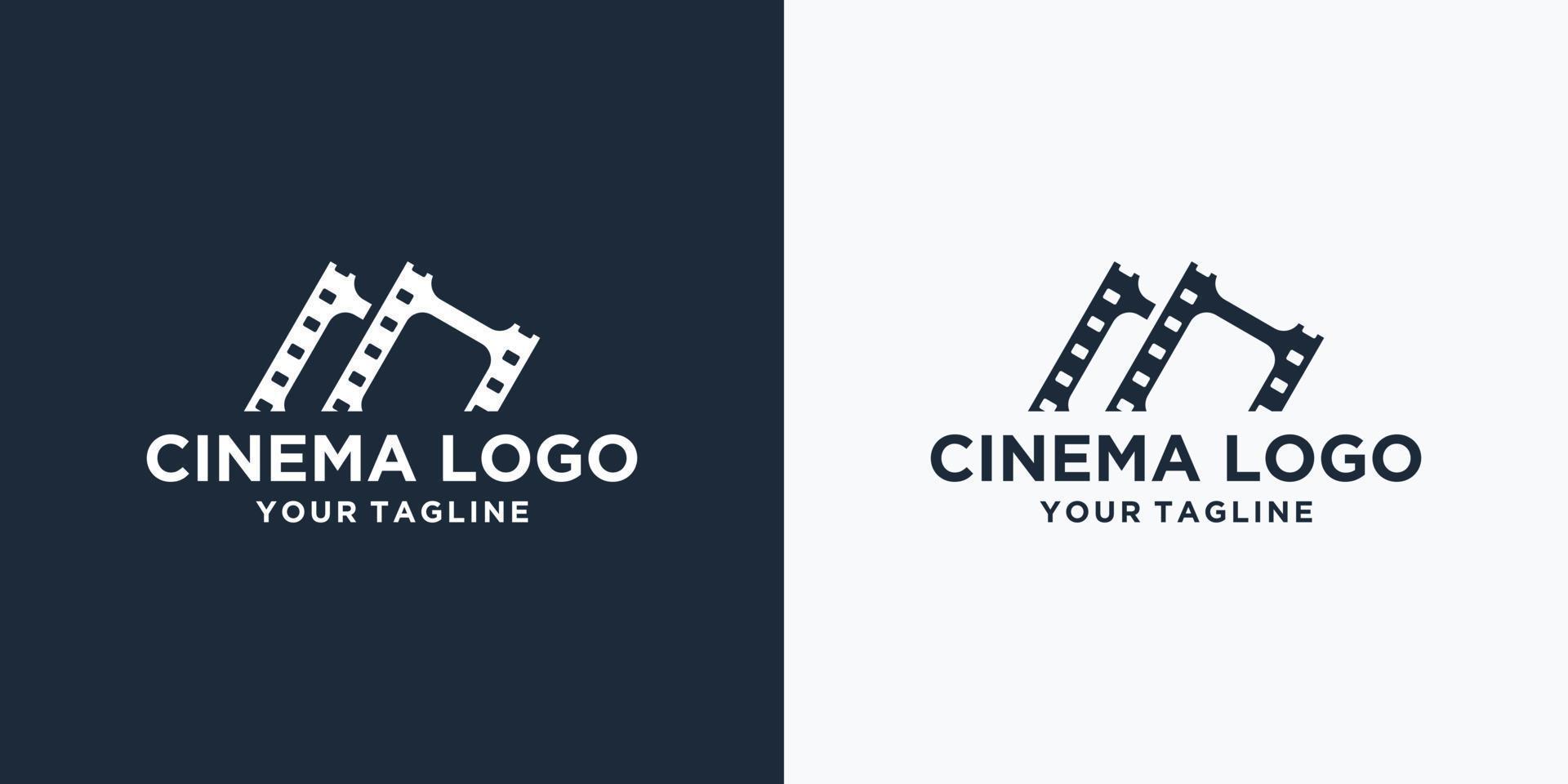 tiras de película de cine logotipo de clip doble. plantilla de vector de concepto de logotipo de cine abstracto.