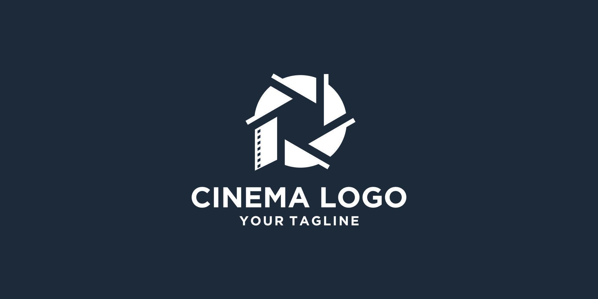diseño de vector de plantilla de logotipo de lente de cine. aislado en fondo oscuro