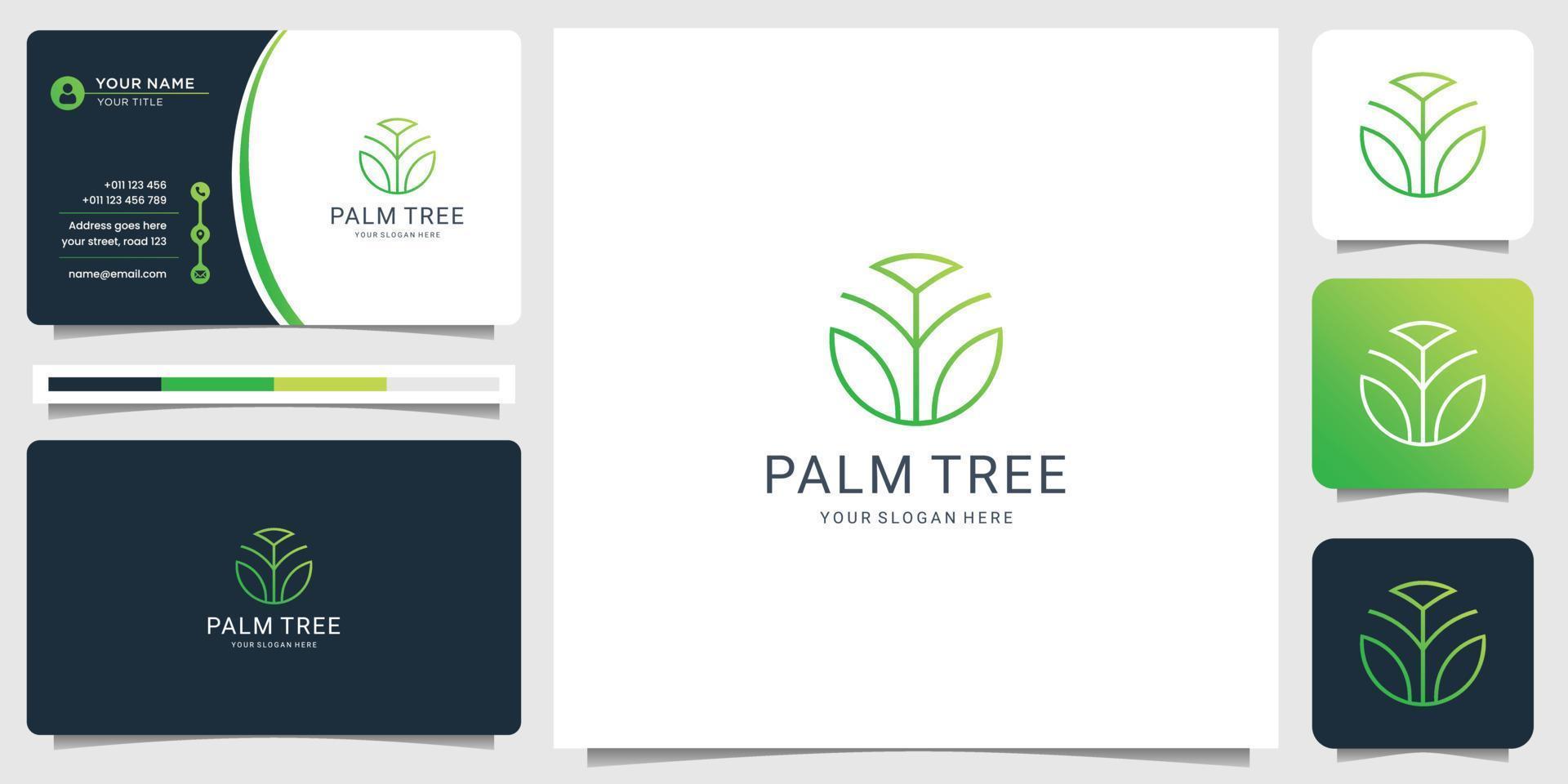 minimalist palm tree logo design vector template with business card