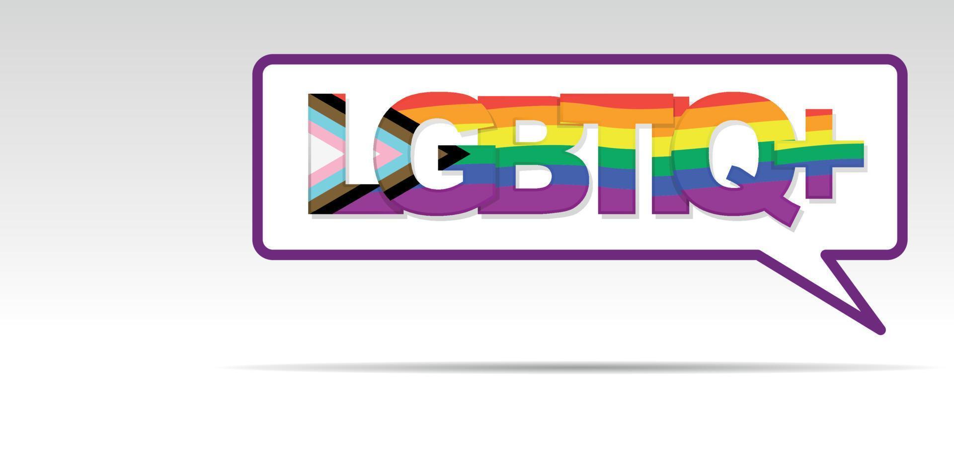 Bandera lgbtiq dentro de letras dentro de una burbuja de habla sobre fondo blanco. imagen vectorial vector