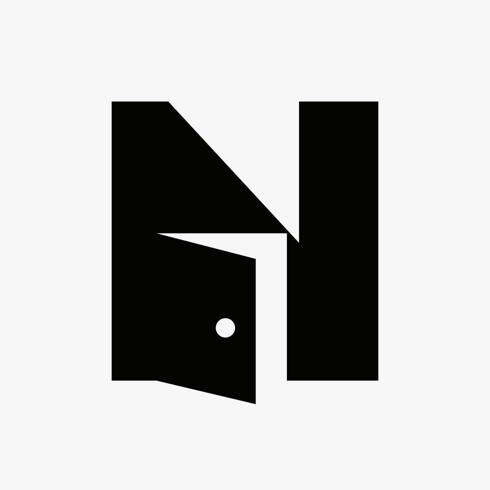 Letter N Door Logo Design Combined With Minimal Open Door Icon Vector Template