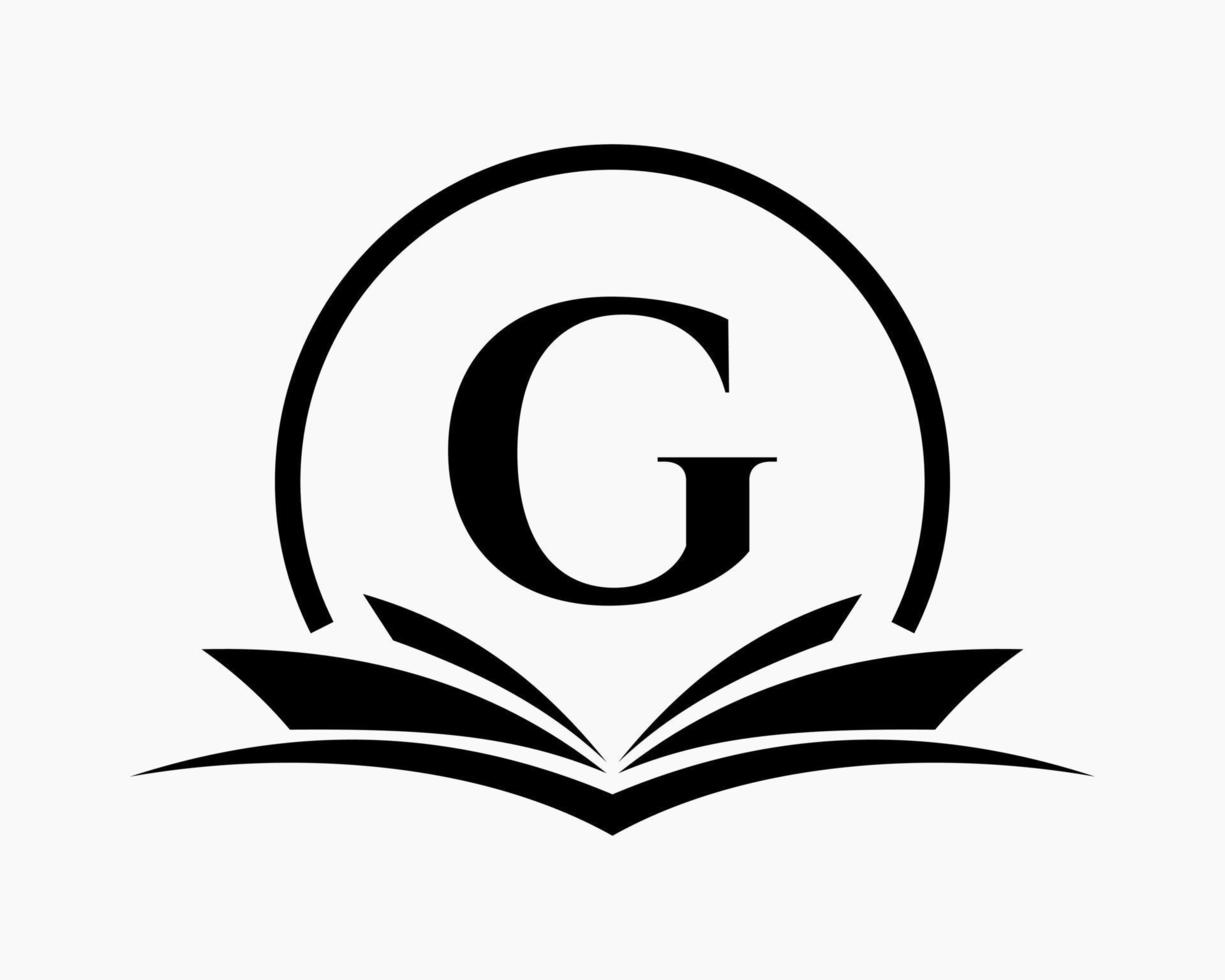 concepto de libro de logotipo de educación letra g. signo de carrera de formación, universidad, diseño de plantilla de logotipo de graduación de academia vector