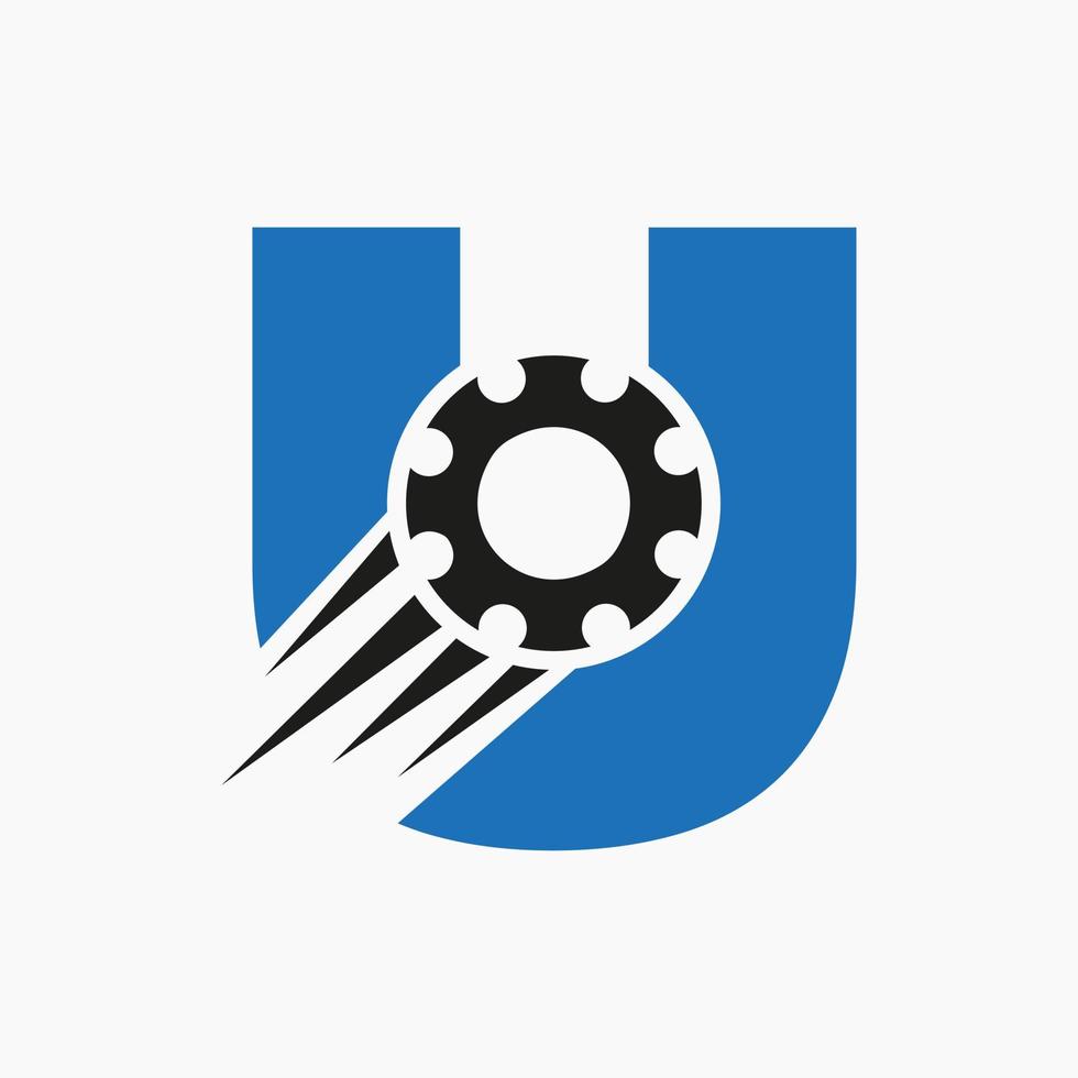 logotipo de la rueda dentada del engranaje de la letra u. icono industrial automotriz, logotipo de engranaje, símbolo de reparación de automóviles vector