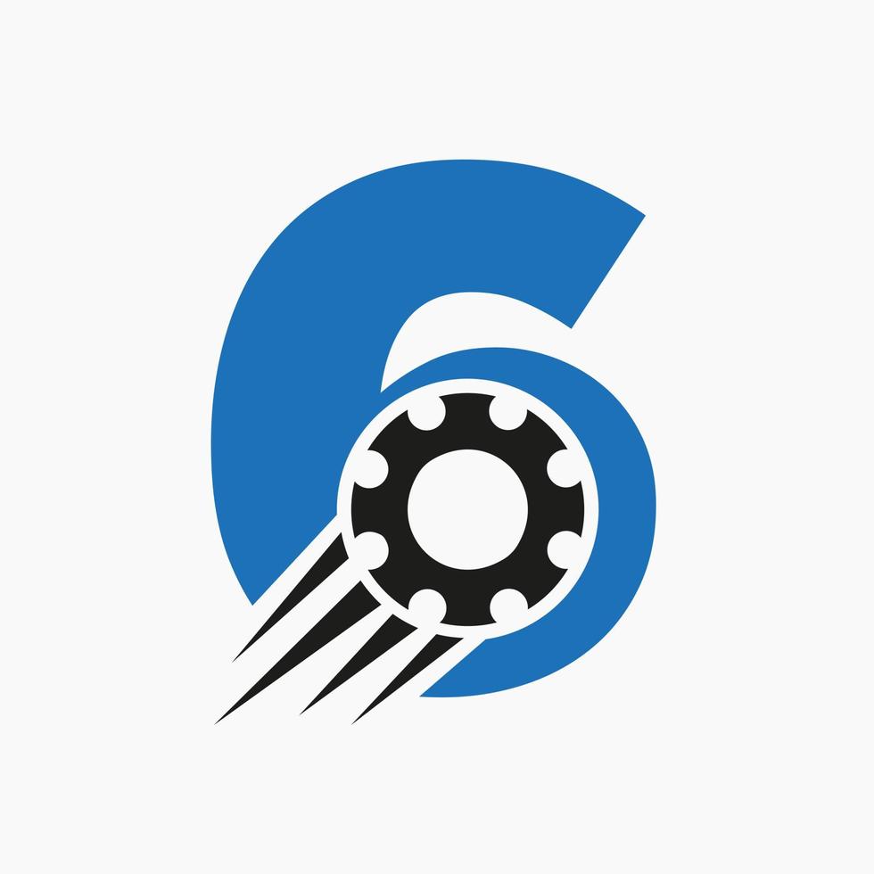 logotipo de la rueda dentada de la letra 6. icono industrial automotriz, logotipo de engranaje, símbolo de reparación de automóviles vector