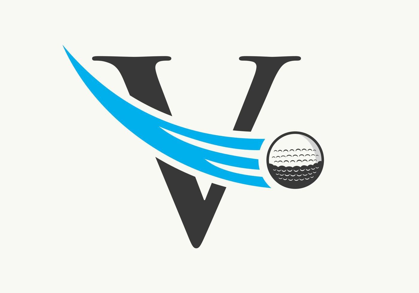 Letter V Golf Logo Design Template. Hockey Sport Academy Sign, Club Symbol vector