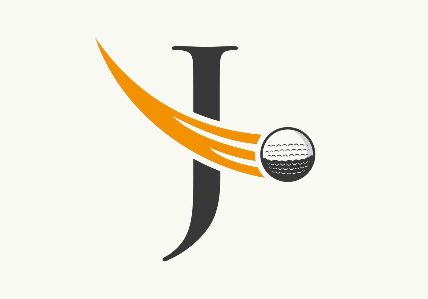 plantilla de diseño de logotipo de golf letra j. signo de la academia deportiva de hockey, símbolo del club vector