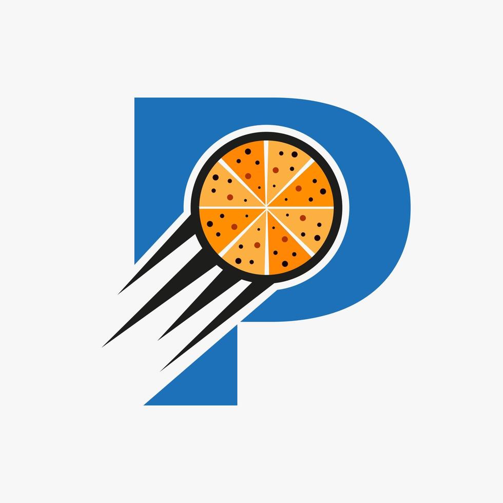 logotipo inicial de la cafetería del restaurante de la letra p con plantilla de vector de concepto de pizza