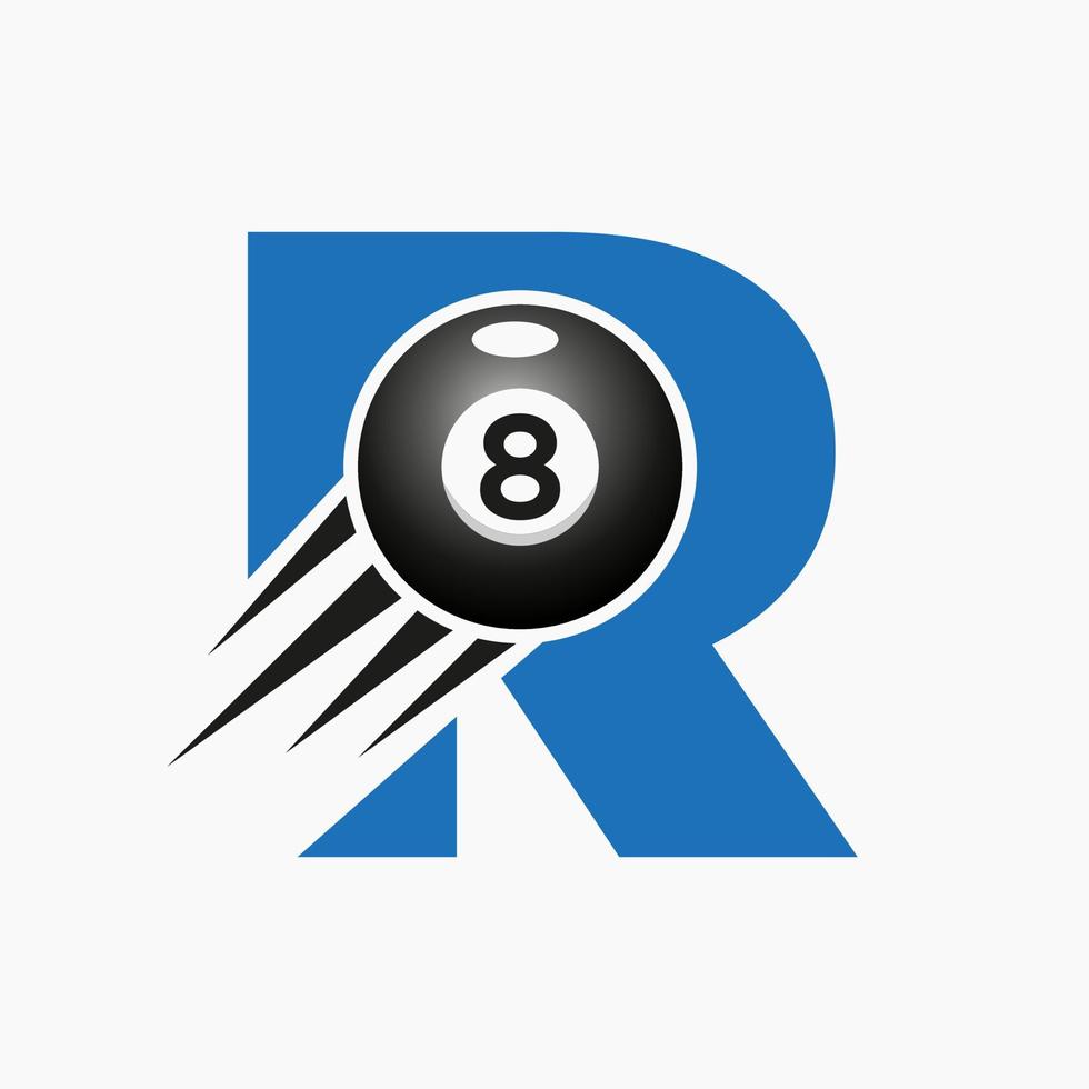 Letter R Billiards or Pool Logo Design For Billiard Room or 8 Ball Pool Club Symbol Vector Template