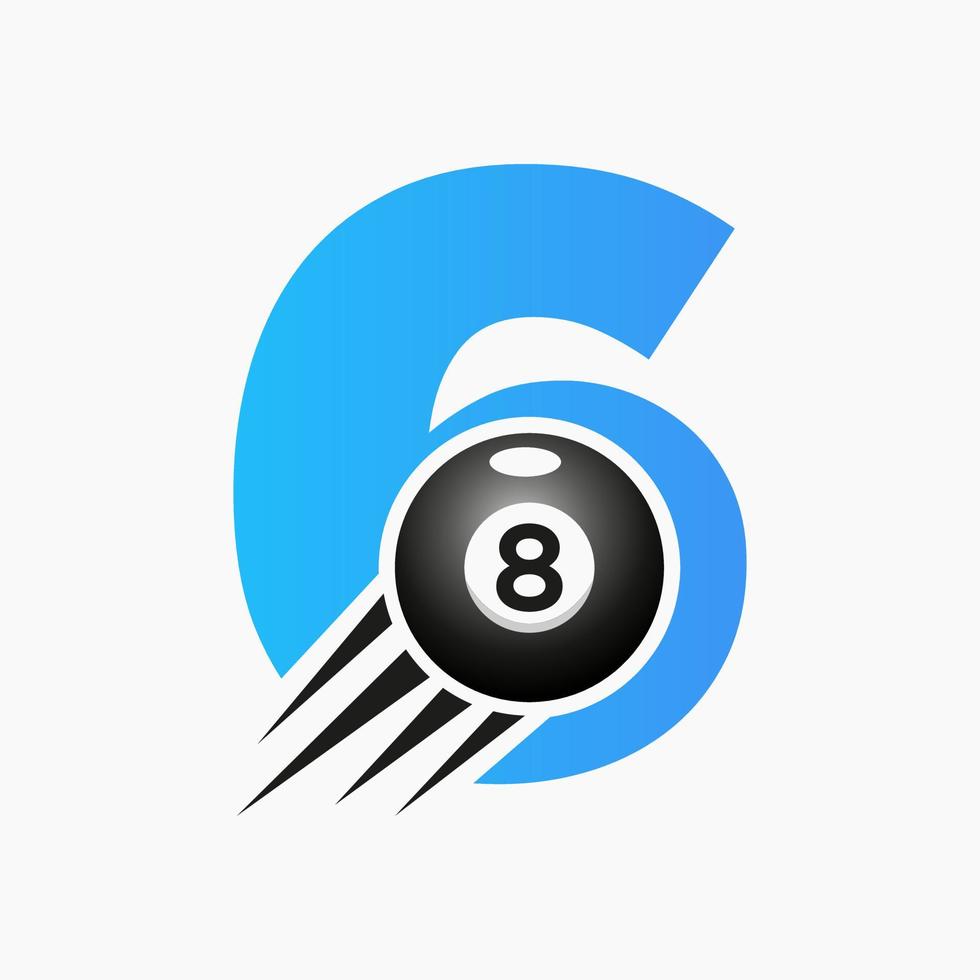 Letter 6 Billiards or Pool Logo Design For Billiard Room or 8 Ball Pool Club Symbol Vector Template