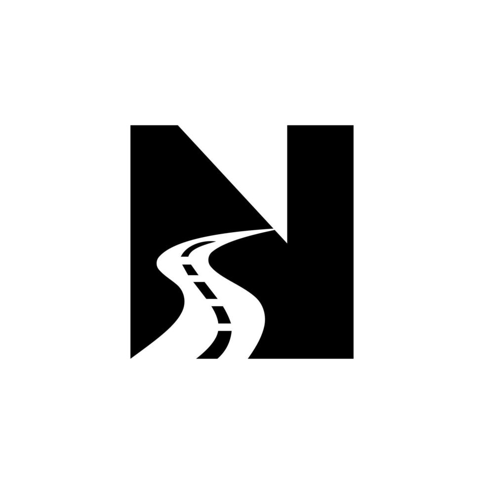 logotipo inicial de la letra n road para plantilla de vector de señal de viaje y transporte