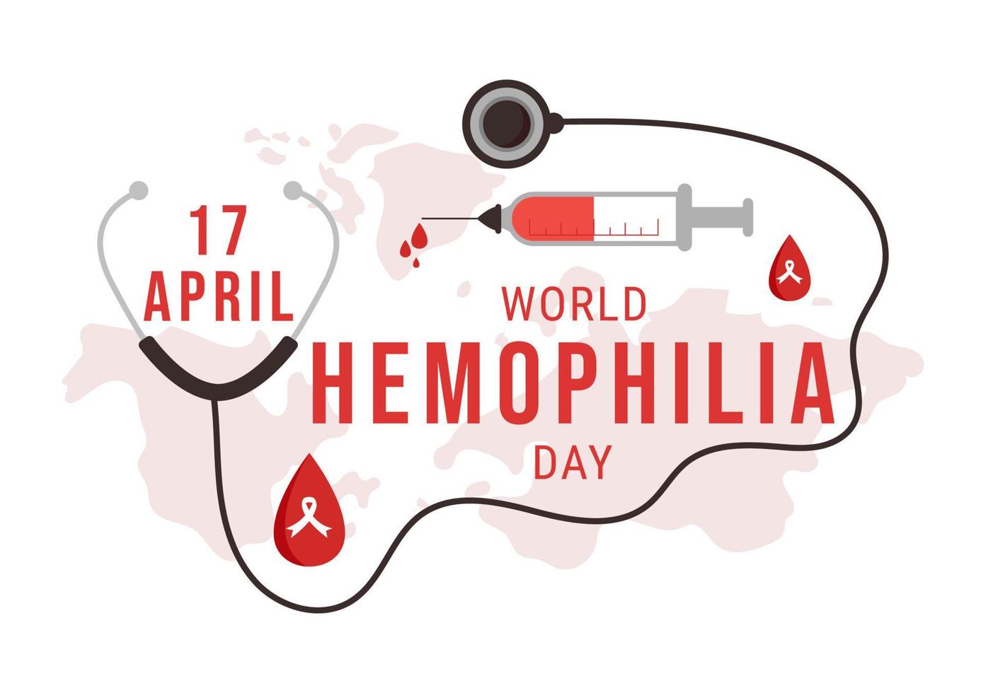 día mundial de la hemofilia el 17 de abril ilustración con sangre sangrante roja para banner web o página de inicio en plantillas planas dibujadas a mano de dibujos animados vector