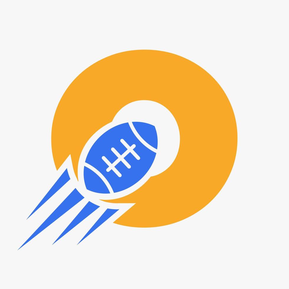 Letter O Rugby Logo Concept With Moving Rugby Ball Icon. Rugby Sports Logotype Symbol Vector Template