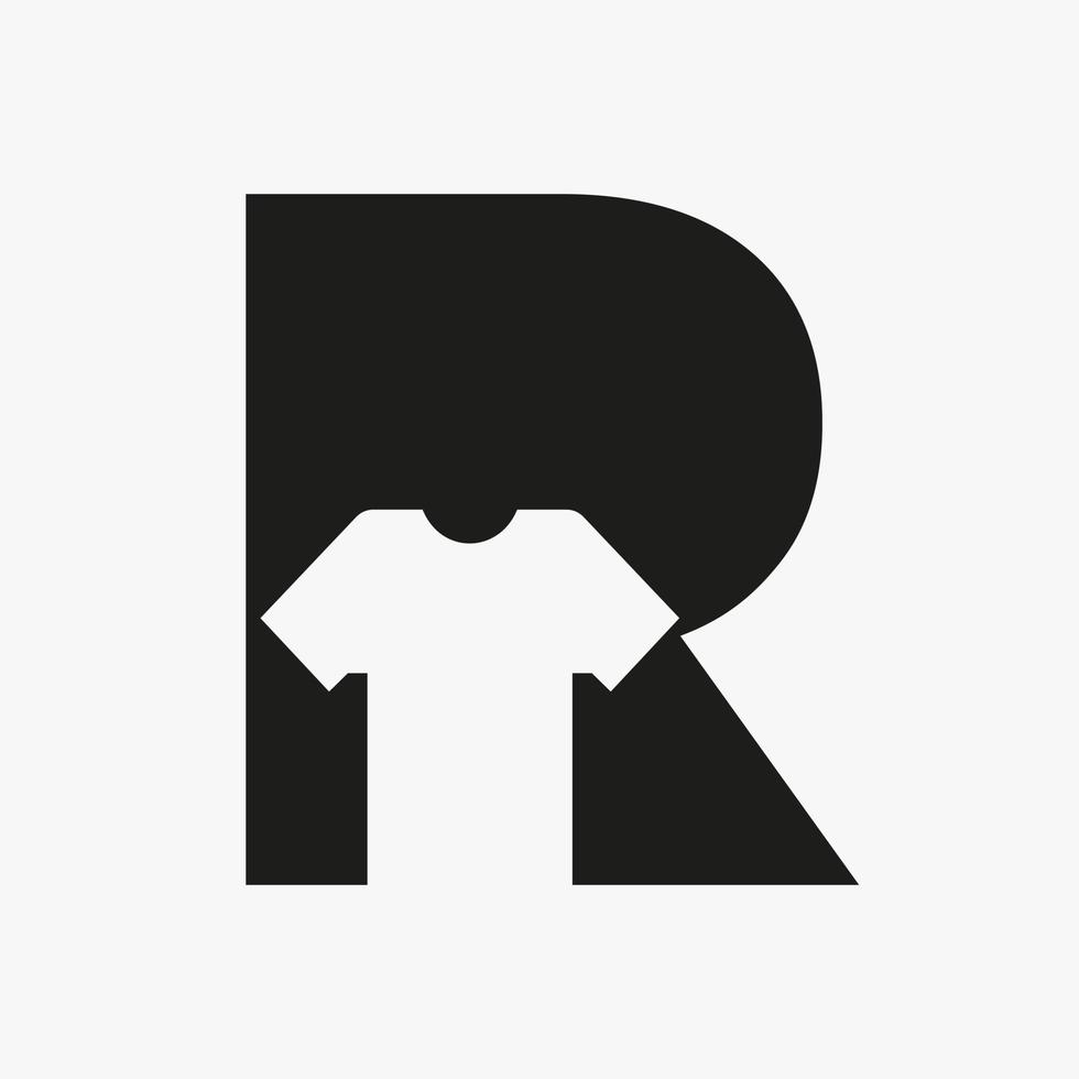 concepto de logotipo de letra r con plantilla de vector de camiseta para prendas de vestir y signo de moda de tela