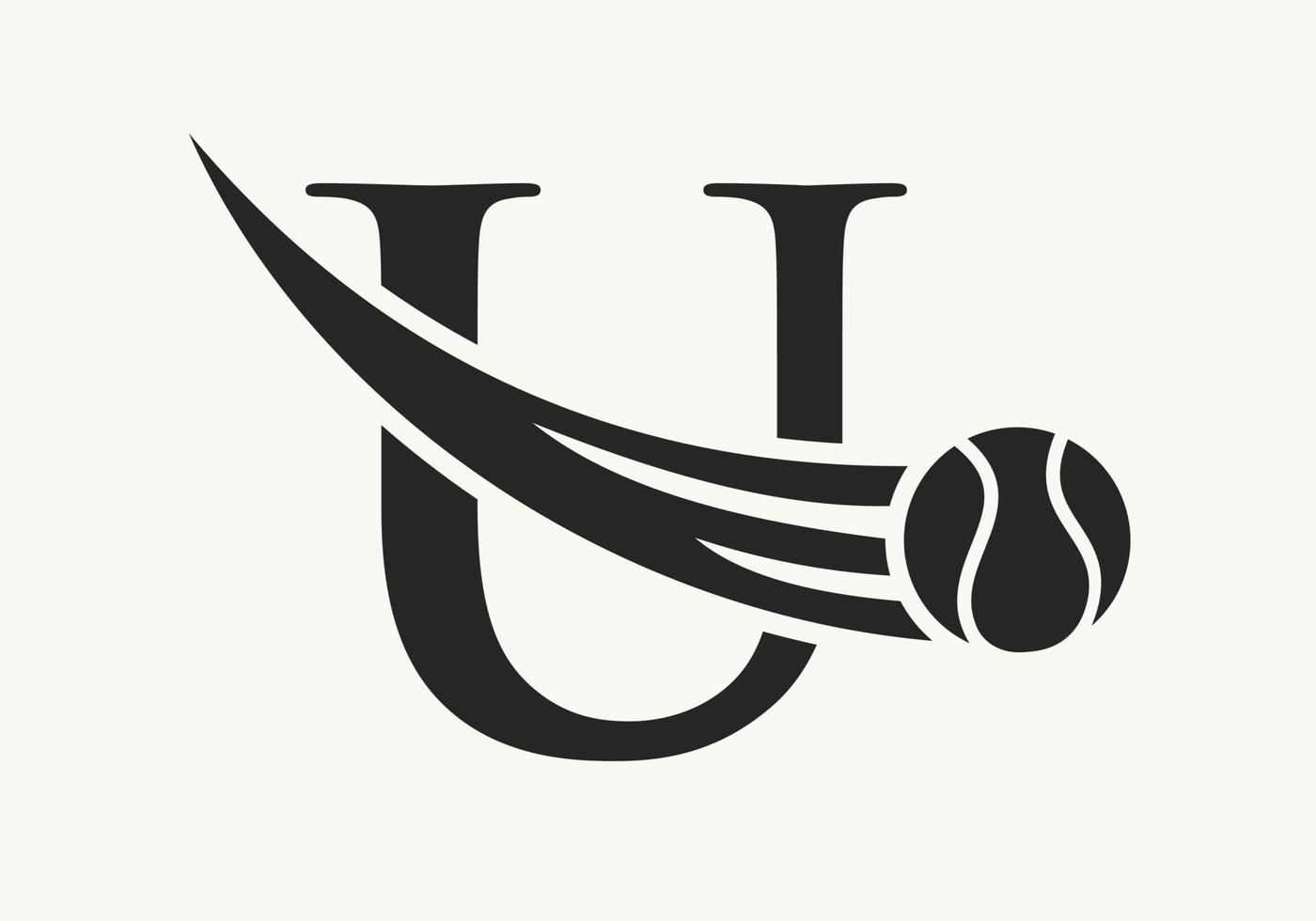 letra u concepto de logotipo de tenis con icono de pelota de tenis en movimiento. tenis deportes logotipo símbolo vector plantilla