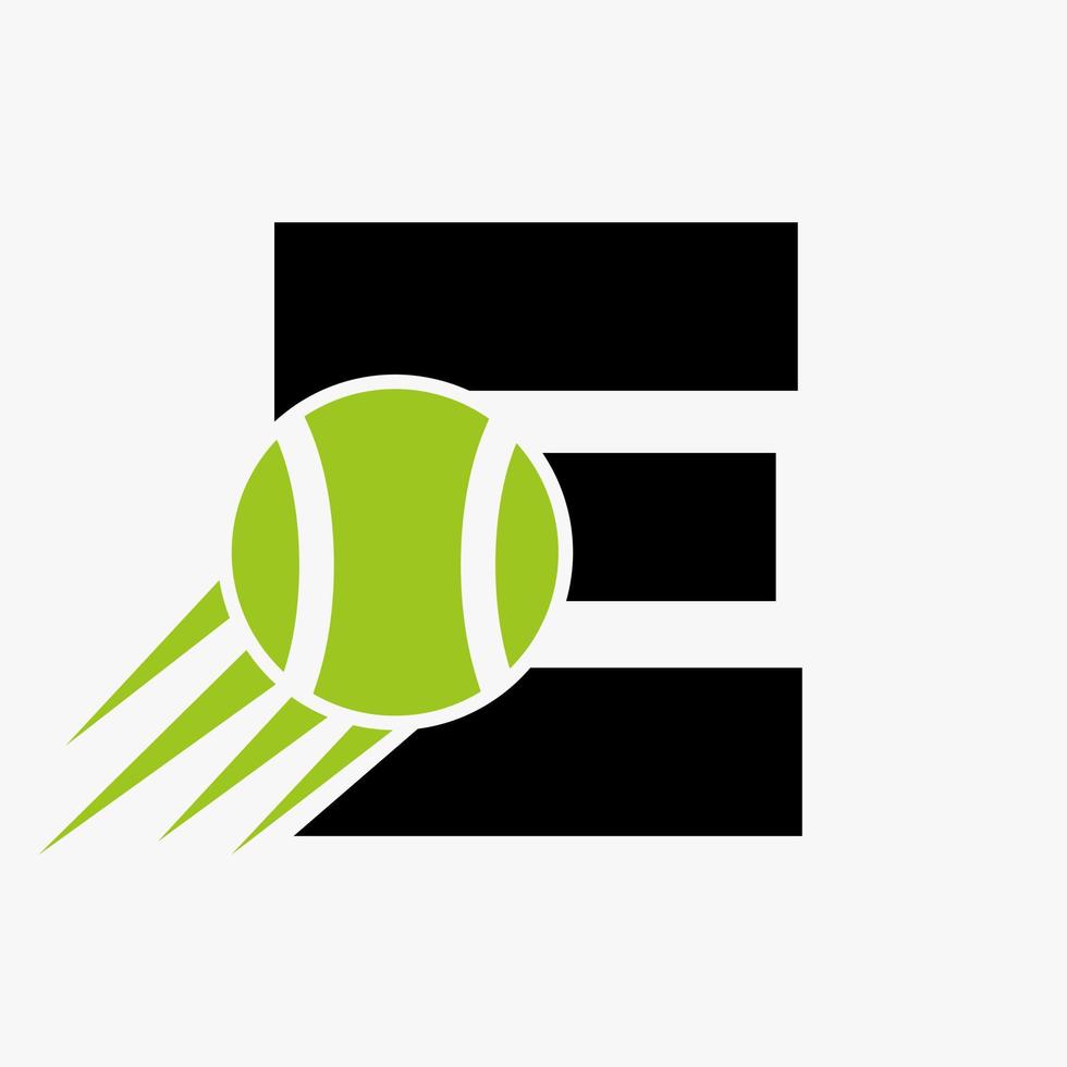 Letter E Tennis Logo Concept With Moving Tennis Ball Icon. Tennis Sports Logotype Symbol Vector Template