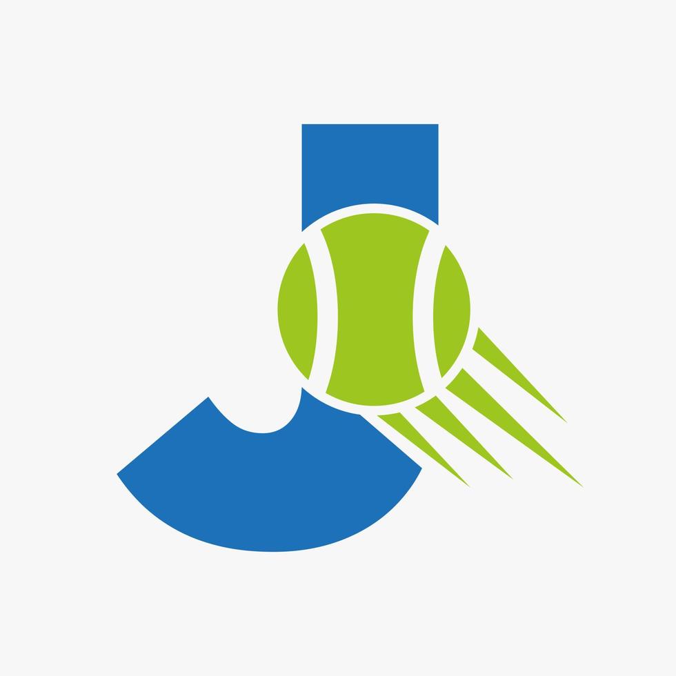 Letter J Tennis Logo Concept With Moving Tennis Ball Icon. Tennis Sports Logotype Symbol Vector Template