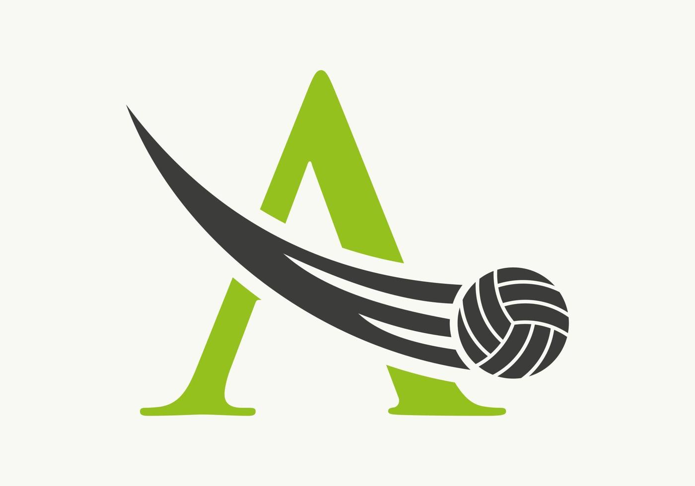 letra un signo de diseño del logotipo de voleibol. plantilla de vector de símbolo de logotipo de deportes de voleibol