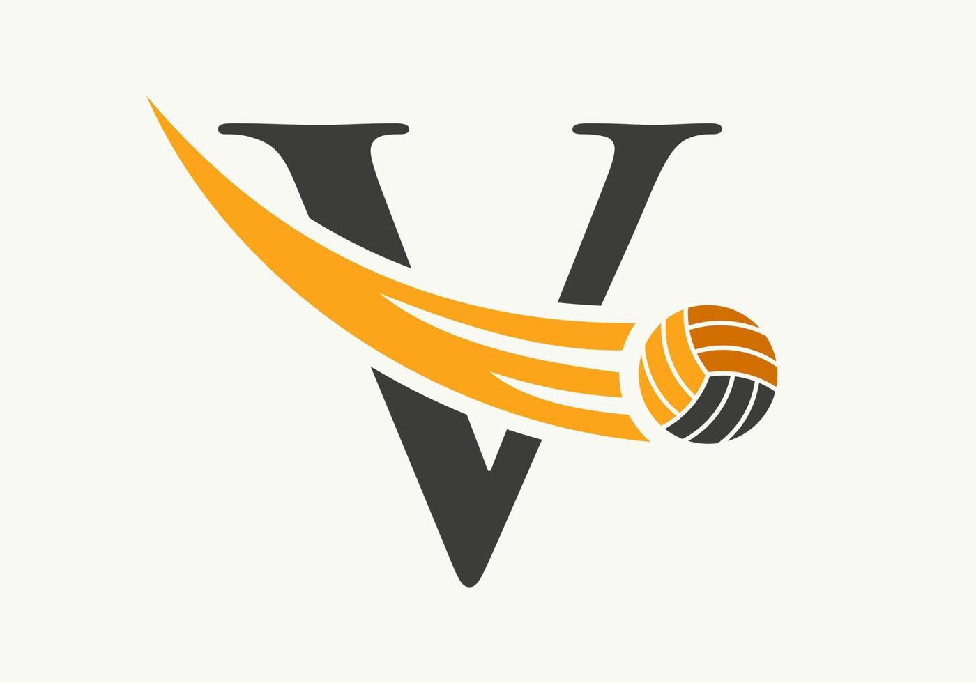 Letter V Volleyball Logo Design Sign. Volleyball Sports Logotype Symbol Vector Template