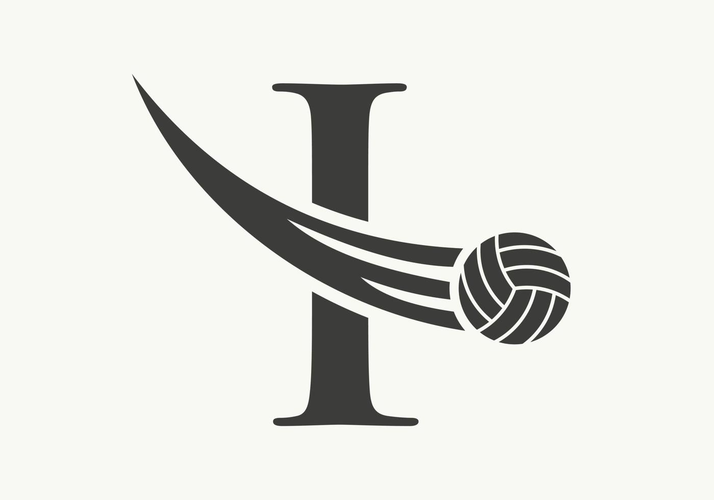 signo de diseño del logotipo de voleibol de la letra i. plantilla de vector de símbolo de logotipo de deportes de voleibol