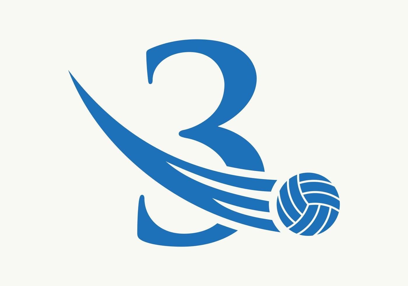 Letter 3 Volleyball Logo Design Sign. Volleyball Sports Logotype Symbol Vector Template