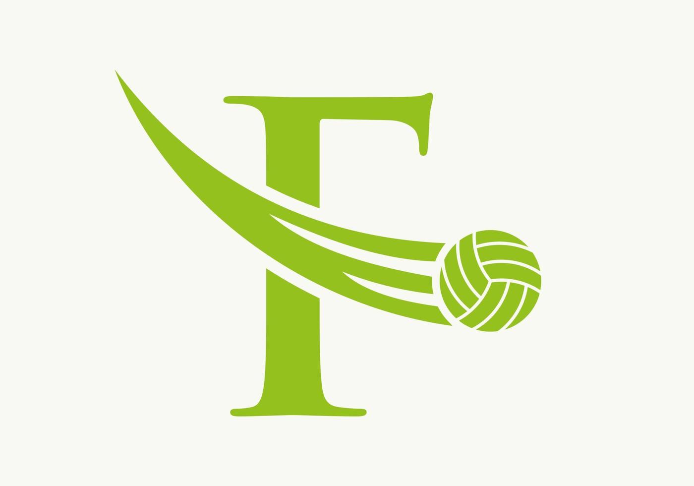 Letter F Volleyball Logo Design Sign. Volleyball Sports Logotype Symbol Vector Template