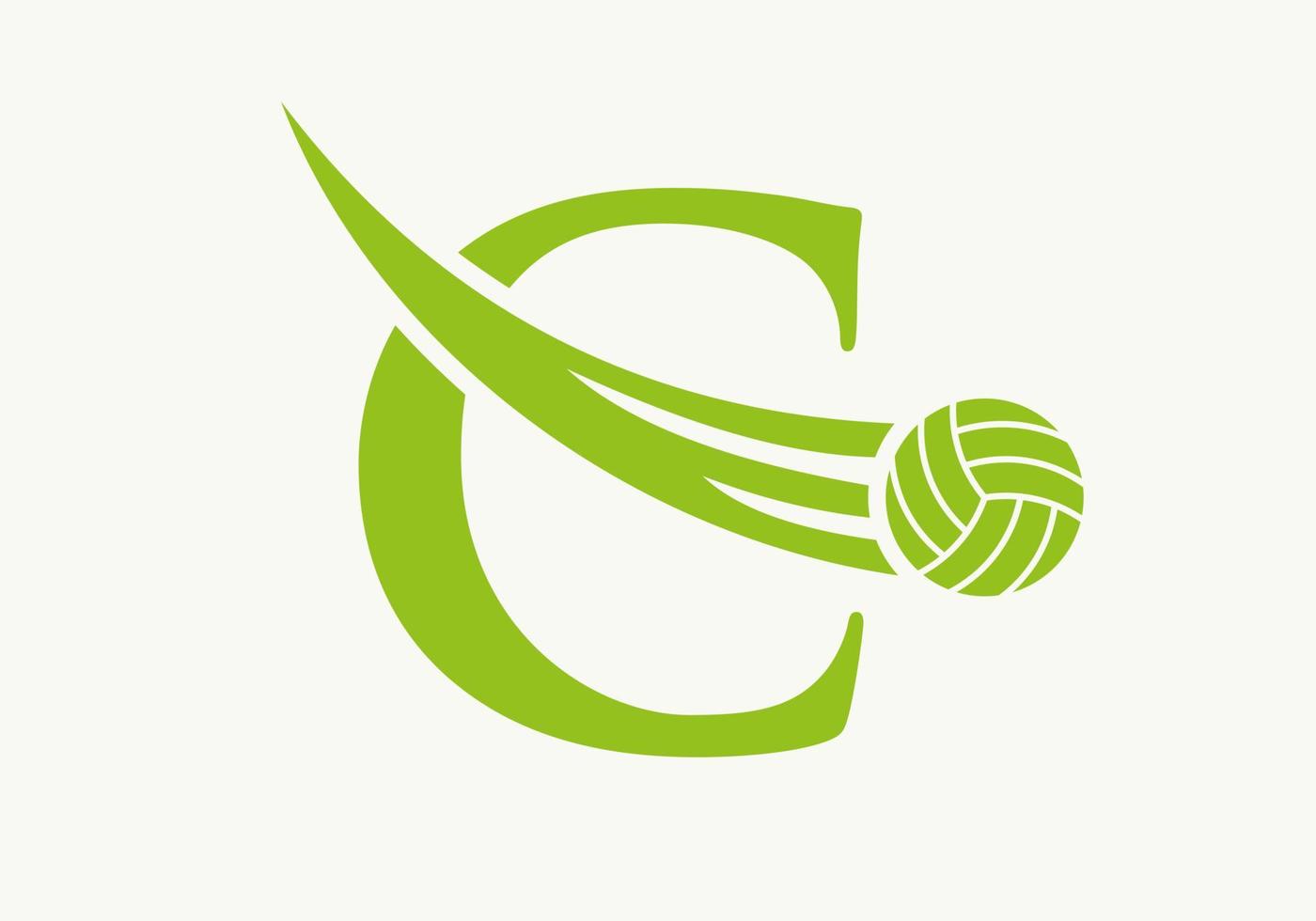 Letter C Volleyball Logo Design Sign. Volleyball Sports Logotype Symbol Vector Template